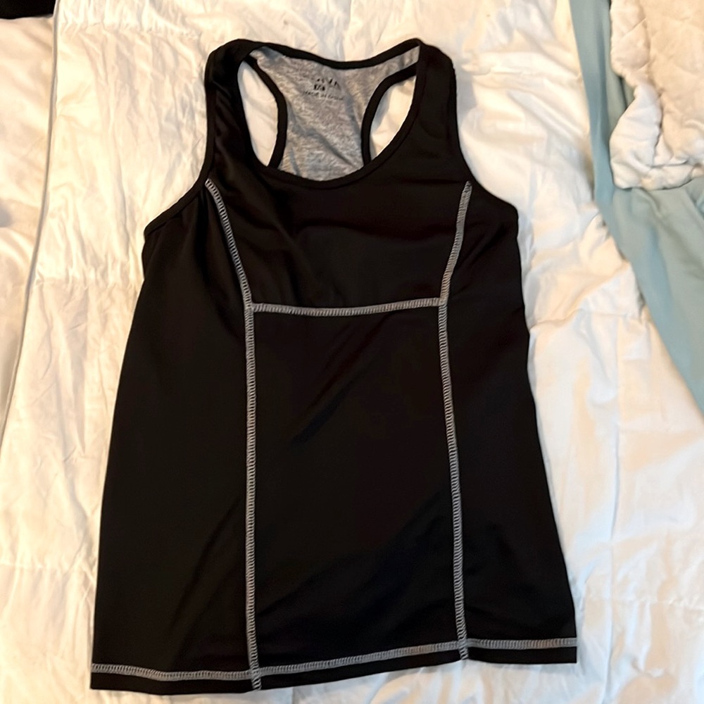Aviva black racer back tank w built in bra